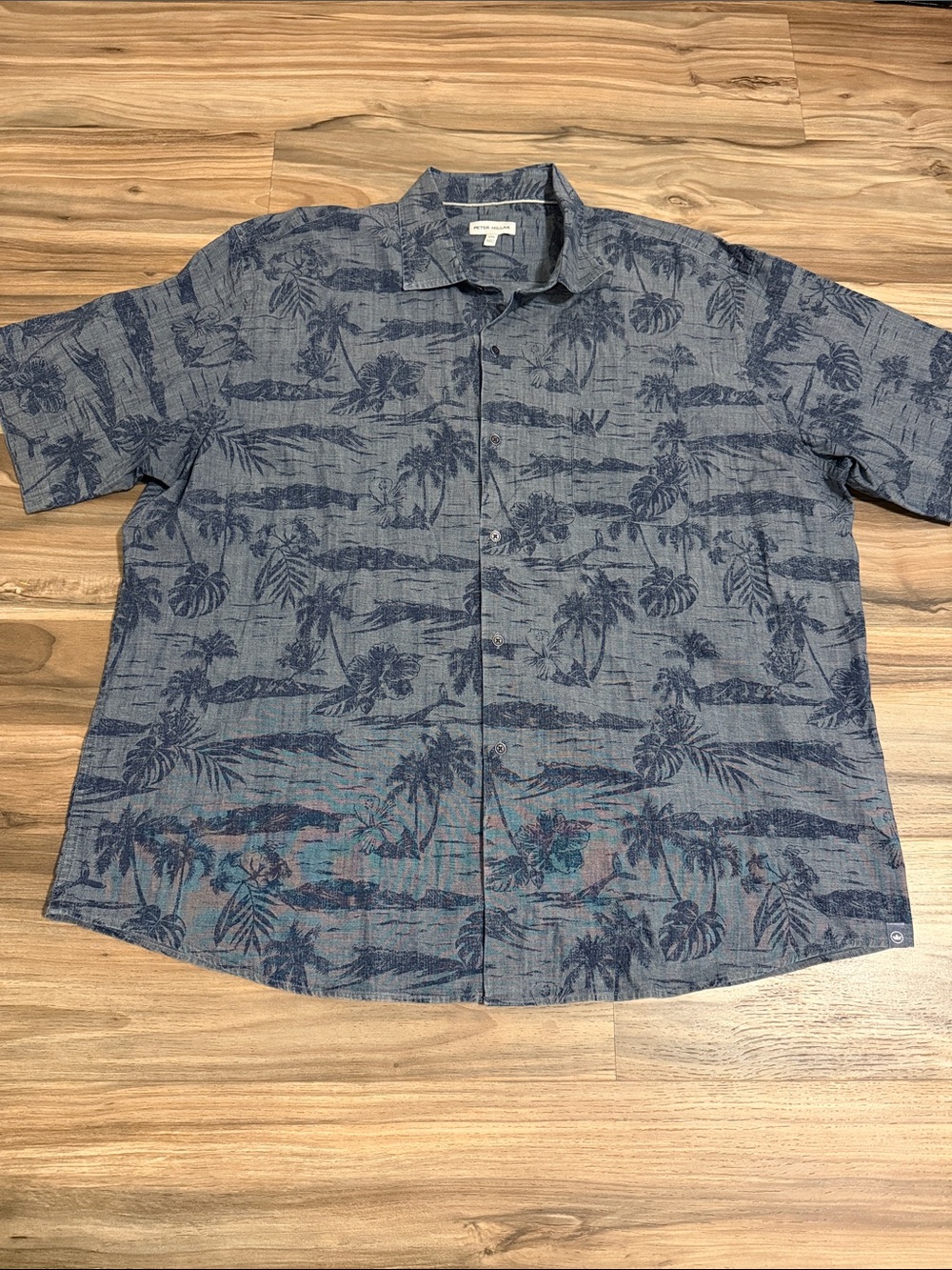 Peter Millar Sea Lore Cotton Stretch Sport Button Down Menโs XXL Chambray Casual